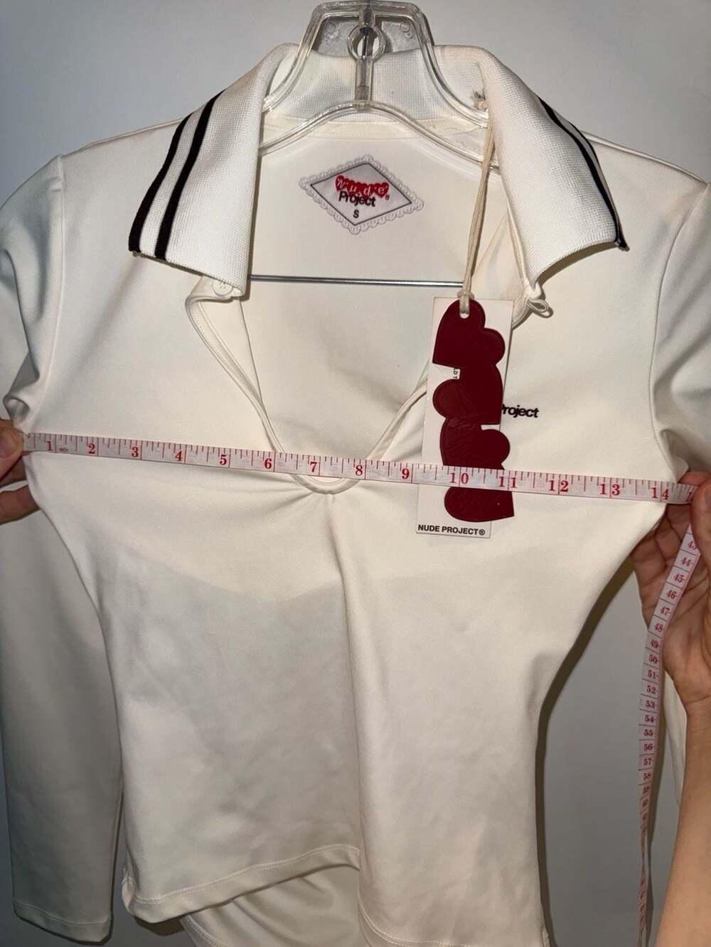 Nude Project Grosella Off White Long Sleeve Polo Shirt Size S - Picture 7 of 10
